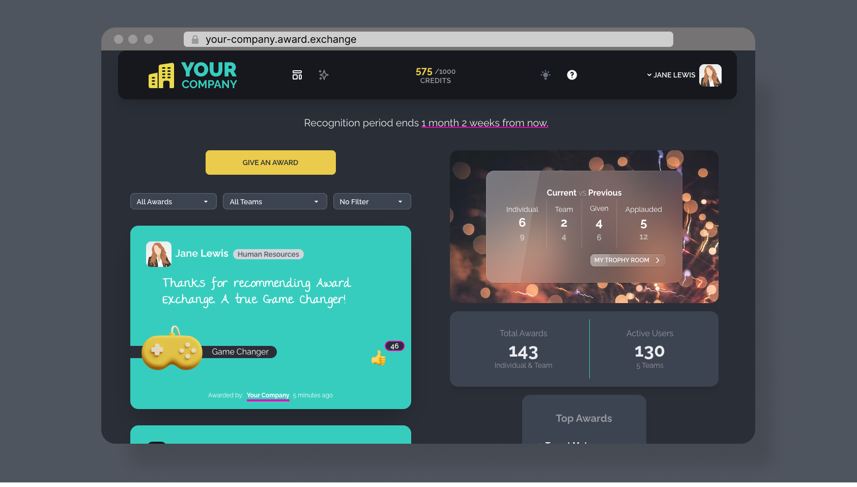 screenshot of Award Exchange